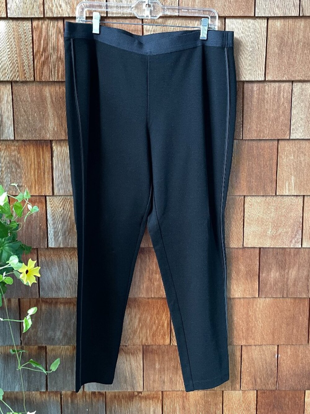 NWT Eileen Fisher Black Elastic Waist Ponte Knit Leggings in Women's Large